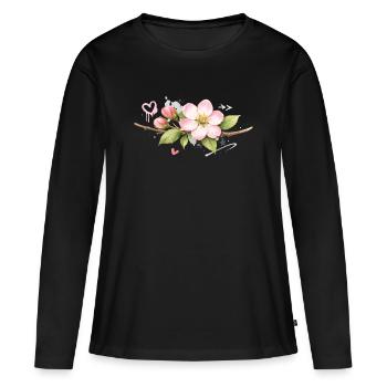 Branche de fleurs de pommier avec des accents de graffiti - T-shirt manches longues Premium bio Femme - noir - Devant - Julia (174cm)