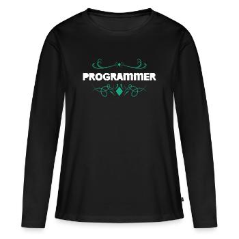 Police d’ornement programmeur - T-shirt manches longues Premium bio Femme - noir - Devant - Julia (174cm)