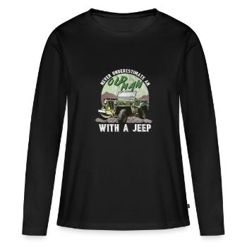 Vieil homme avec une jeep - T-shirt manches longues Premium bio Femme - noir - Devant - Julia (174cm)