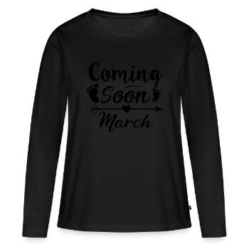 baby is coming soon march - Women's Premium Organic Long Sleeve Shirt - black - Front - Julia (174cm)