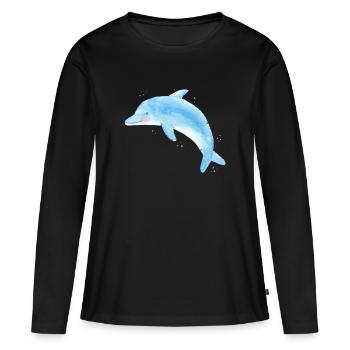 Bleu Delfin - T-shirt manches longues Premium bio Femme - noir - Devant - Julia (174cm)