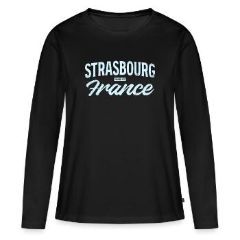 Strasbourg France Vintage Script - Frauen Premium Bio Langarmshirt - Schwarz - Vorne - Julia (174cm)