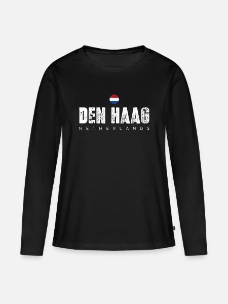 Den Haag Distressed City Typography - Women's Premium Organic Long Sleeve Shirt - black