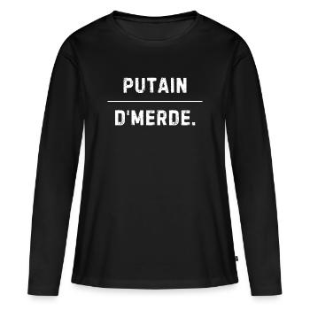 Gros mot – humour cash français - T-shirt manches longues Premium bio Femme - noir - Devant - Julia (174cm)