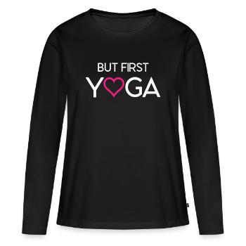 Mais d’abord le yoga - T-shirt manches longues Premium bio Femme - noir - Devant - Julia (174cm)