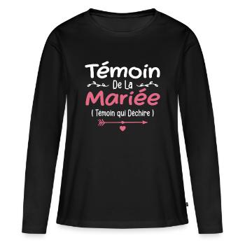 Témoin de la Mariée Témoin qui Déchire - T-shirt manches longues Premium bio Femme - noir - Devant - Julia (174cm)