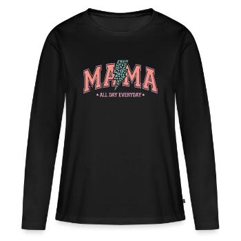 Maman toute la journée, tous les jours - T-shirt manches longues Premium bio Femme - noir - Devant - Julia (174cm)