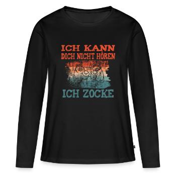 Ich kann dich nicht hören ich zocke Shirt - Frauen Premium Bio Langarmshirt - Schwarz - Vorne - Julia (174cm)