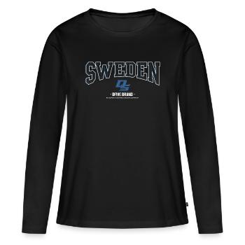 Sweden Streetwear Crest Blaumuster - Frauen Premium Bio Langarmshirt - Schwarz - Vorne - Julia (174cm)