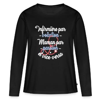 Maman infirmière - T-shirt manches longues Premium bio Femme - noir - Devant - Julia (174cm)