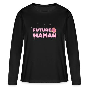 Future maman. Femme enceinte - T-shirt manches longues Premium bio Femme - noir - Devant - Julia (174cm)
