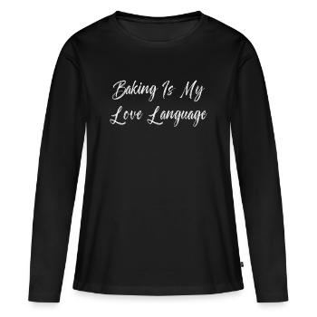 Backen ist meine Liebessprache - Frauen Premium Bio Langarmshirt - Schwarz - Vorne - Julia (174cm)