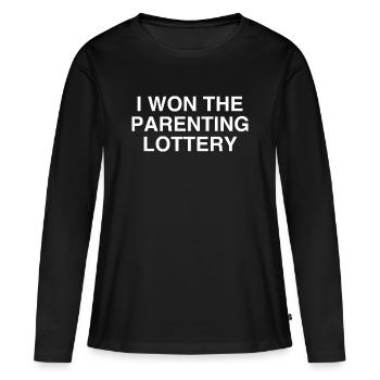 Ich habe das Erziehungslotto gewonnen - Frauen Premium Bio Langarmshirt - Schwarz - Vorne - Julia (174cm)