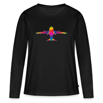 Avion aux couleurs de l’arc-en-ciel - T-shirt manches longues Premium bio Femme - noir - Devant - Julia (174cm)