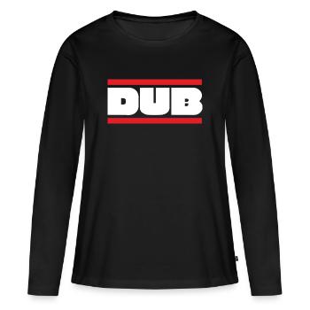DUB Fettgedrucktes Wortzeichen mit roten Balken - Frauen Premium Bio Langarmshirt - Schwarz - Vorne - Julia (174cm)