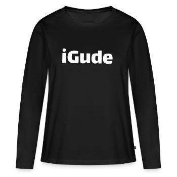 iGude - T-shirt manches longues Premium bio Femme - noir - Devant - Julia (174cm)