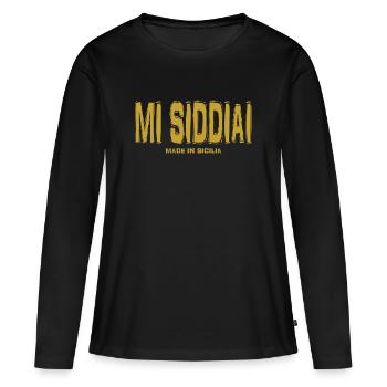 T-Shirt Sizilien T-Shirt mi siddiai siciliano - Frauen Premium Bio Langarmshirt - Schwarz - Vorne - Julia (174cm)