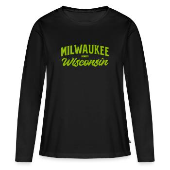 Milwaukee Wisconsin Vintage Script - Frauen Premium Bio Langarmshirt - Schwarz - Vorne - Julia (174cm)