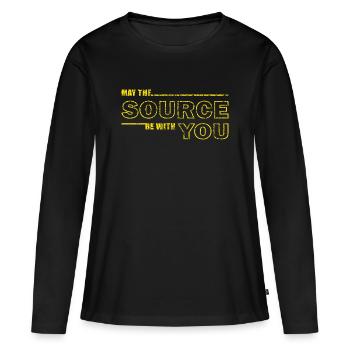 Möge die Quelle bei dir sein – Geek Tee - Frauen Premium Bio Langarmshirt - Schwarz - Vorne - Julia (174cm)