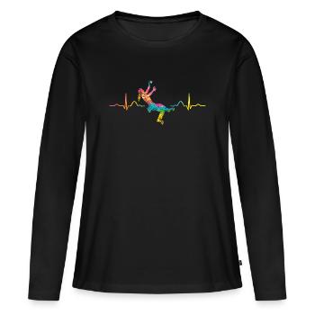 Boulderer Herzschlag Boulder Bouldern - Frauen Premium Bio Langarmshirt - Schwarz - Vorne - Julia (174cm)