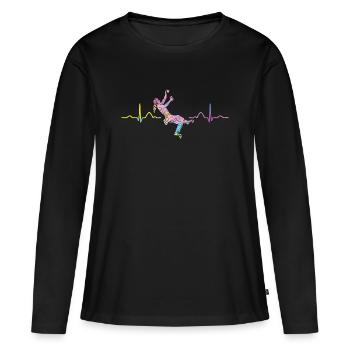Boulderer Herzschlag Boulder Bouldern - Frauen Premium Bio Langarmshirt - Schwarz - Vorne - Julia (174cm)