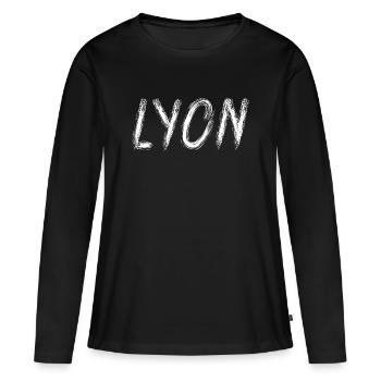 Lyon in Pinselbuchstaben - Frauen Premium Bio Langarmshirt - Schwarz - Vorne - Julia (174cm)