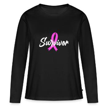 Ruban de cancer du sein cancer rose ruban de cancer - T-shirt manches longues Premium bio Femme - noir - Devant - Julia (174cm)