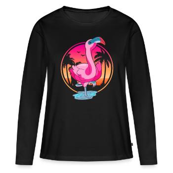 Tropical Bird Summer Sunset Pink Flamingo - Women's Premium Organic Long Sleeve Shirt - black - Front - Julia (174cm)