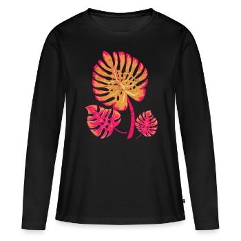 Monstera Deliciosa Cadeau végétal Monstera - T-shirt manches longues Premium bio Femme - noir - Devant - Julia (174cm)