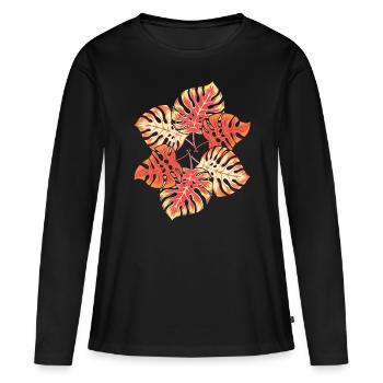 Tropical Monstera Deliciosa feuilles Monstera - T-shirt manches longues Premium bio Femme - noir - Devant - Julia (174cm)