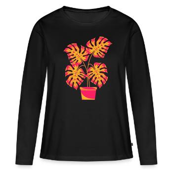 Plante en pot Tropical Monstera Deliciosa Monstera - T-shirt manches longues Premium bio Femme - noir - Devant - Julia (174cm)