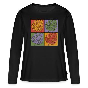 Pop Art Feuilles tropicales Monstera Deliciosa - T-shirt manches longues Premium bio Femme - noir - Devant - Julia (174cm)