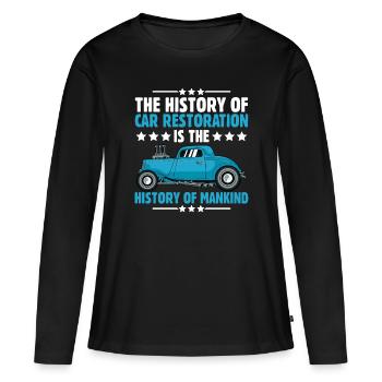 L’histoire de la restauration automobile - T-shirt manches longues Premium bio Femme - noir - Devant - Julia (174cm)