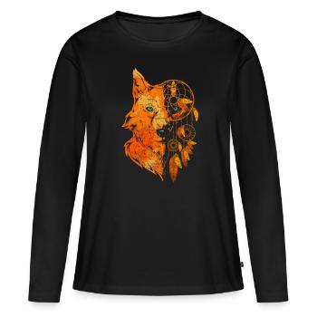 Predator Animal Motif Indien Attrape-rêves Loup - T-shirt manches longues Premium bio Femme - noir - Devant - Julia (174cm)