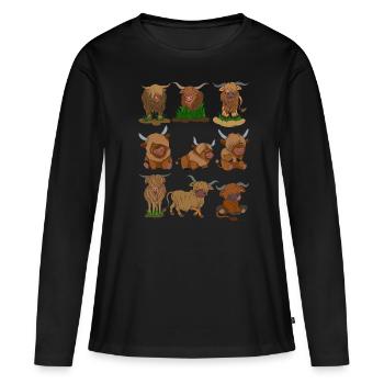Bovins écossais des Highlands - T-shirt manches longues Premium bio Femme - noir - Devant - Julia (174cm)