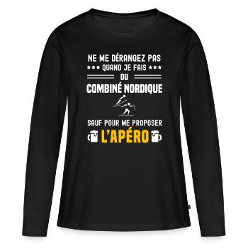 combiné nordique ne dérangez pas sauf apéro - T-shirt manches longues Premium bio Femme - noir - Devant - Julia (174cm)