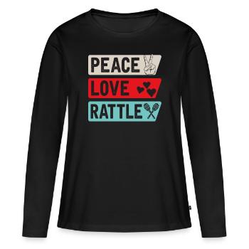 Peace Love Rattle Musical Instrument - Frauen Premium Bio Langarmshirt - Schwarz - Vorne - Julia (174cm)