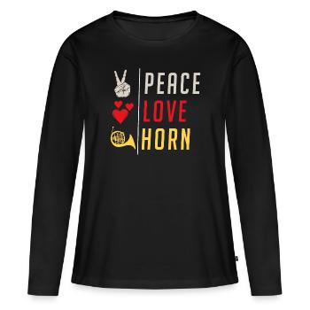 Peace Love Horn Musical Instrument - Frauen Premium Bio Langarmshirt - Schwarz - Vorne - Julia (174cm)