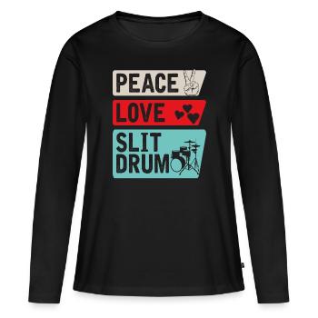 Peace Love Slit Drum Tambour à fente africain - T-shirt manches longues Premium bio Femme - noir - Devant - Julia (174cm)