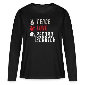 Peace Love Record Scratch Effet sonore - T-shirt manches longues Premium bio Femme - noir - Devant - Julia (174cm)