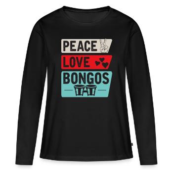 Peace Love Bongos Musical Instrument - Frauen Premium Bio Langarmshirt - Schwarz - Vorne - Julia (174cm)
