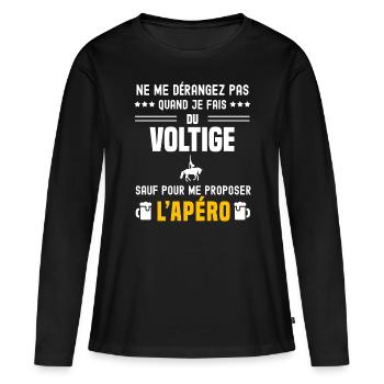 voltige ne dérangez pas sauf apéro - T-shirt manches longues Premium bio Femme - noir - Devant - Julia (174cm)