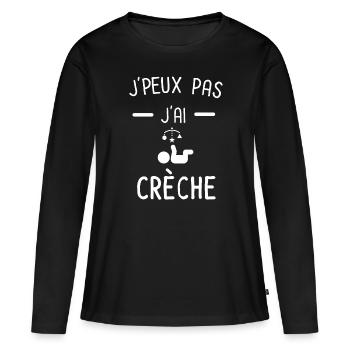 Je peux pas j'ai crèche bébé - T-shirt manches longues Premium bio Femme - noir - Devant - Julia (174cm)