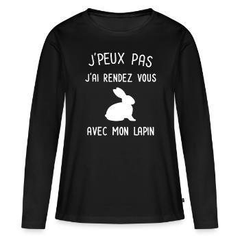 Je peux pas j'ai rendez vous avec mon lapin - T-shirt manches longues Premium bio Femme - noir - Devant - Julia (174cm)
