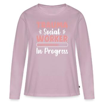 Trauma Travailleur social en progrès Santé mentale - T-shirt manches longues Premium bio Femme - rose poudré - Devant - Julia (174cm)