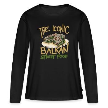 L’emblématique Balkan Street Food Balkan - T-shirt manches longues Premium bio Femme - noir - Devant - Julia (174cm)