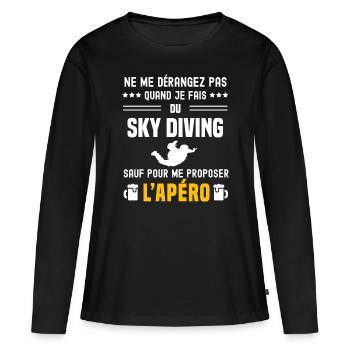 sky diving ne dérangez pas sauf apéro - T-shirt manches longues Premium bio Femme - noir - Devant - Julia (174cm)