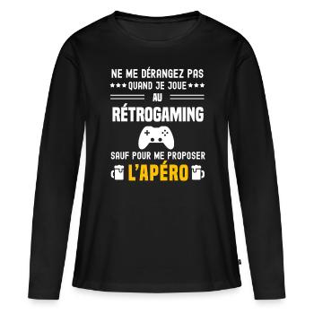 rétrogaming ne dérangez pas sauf apéro - T-shirt manches longues Premium bio Femme - noir - Devant - Julia (174cm)