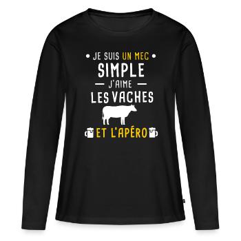 vaches et apéro mec simple - T-shirt manches longues Premium bio Femme - noir - Devant - Julia (174cm)