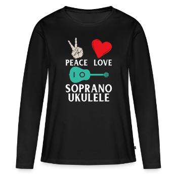 Peace Love Soprano Ukulélé Instrument - T-shirt manches longues Premium bio Femme - noir - Devant - Julia (174cm)